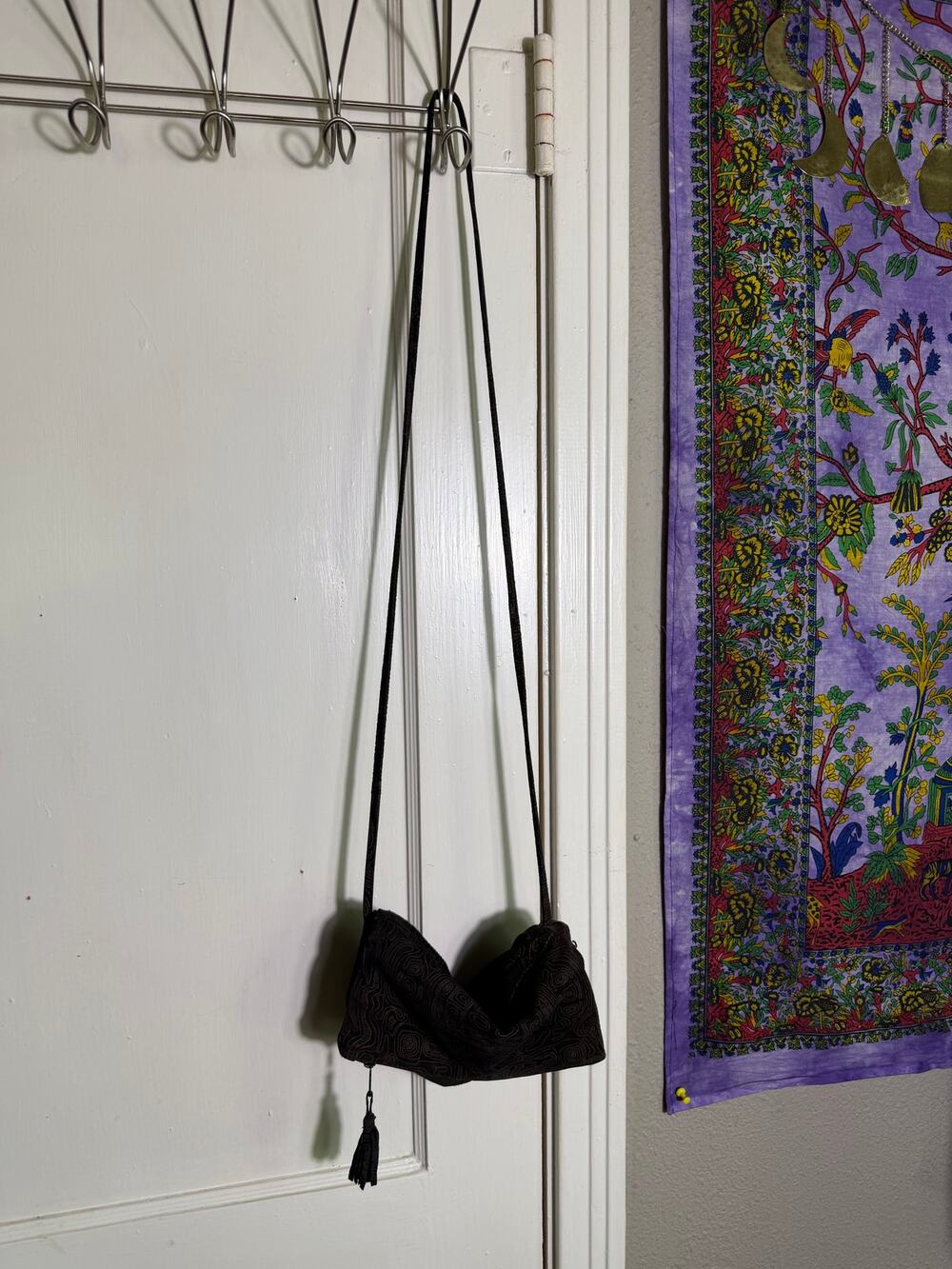 Wilsons Genuine Leather Crossbody Bag Black Embossed Made Brazil Tassel Vintage